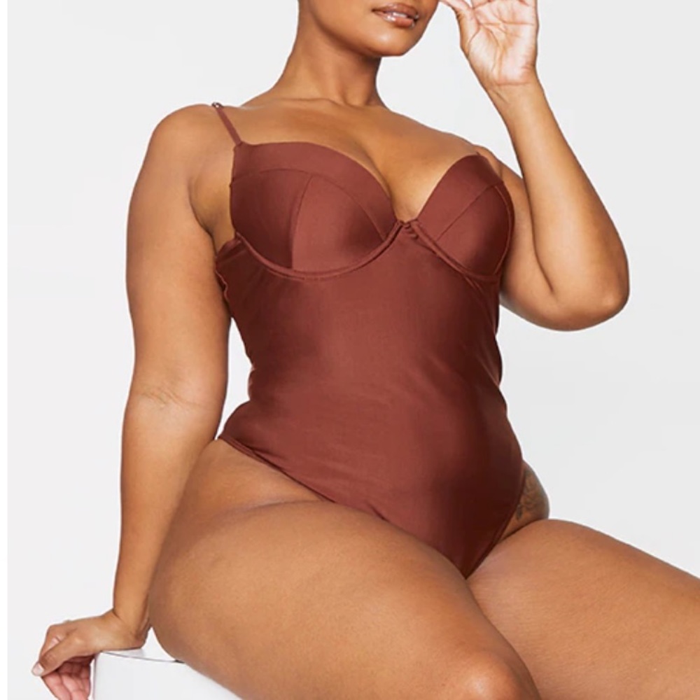 Plus Chocolate Brown Cup Detail Swimsuit